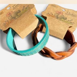 Justin Boots Turquoise and Brown Leather Bracelets - Set of 2